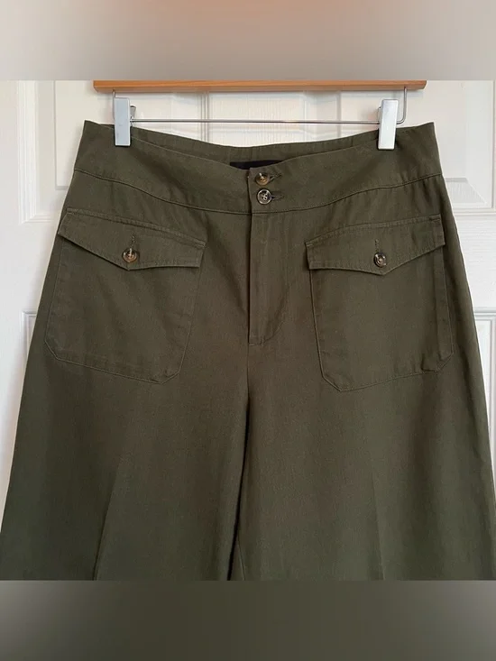 Who What Wear Olive Green Wide Leg Pants High Rise Cotton Trousers 27" Inseam - Picture 4 of 11